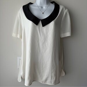 ANN TAYLOR Ivory Black Contrast Collar Blouse Top Size Large